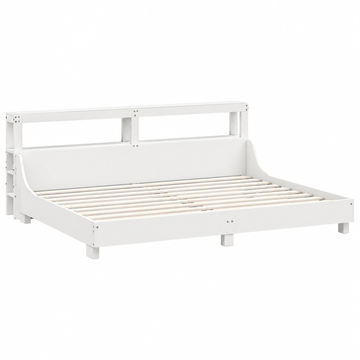 Modernes Kiefernholzbett 180x200 Weiss mit Stauraum und Kopfteil