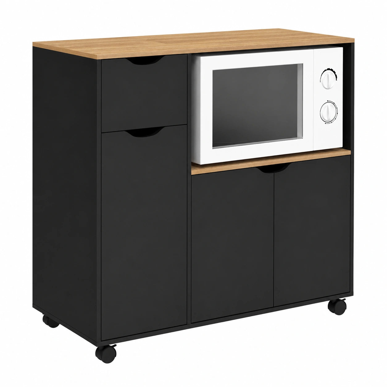 IDMarket - Großer Mikrowellenwagen COSI mit Schubladen und Buchenholzoberfläche, 90 cm, Schwarz