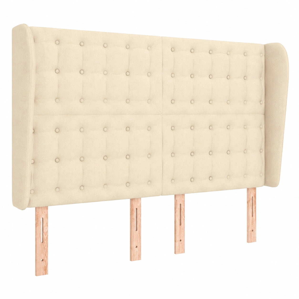 Höhenverstellbares Stoffkopteil in Creme mit Ohren, 147x23x118 cm, aus Lärchenholz – Modernes Design, Atmungsaktiv und Bequem für Schlafzimmer