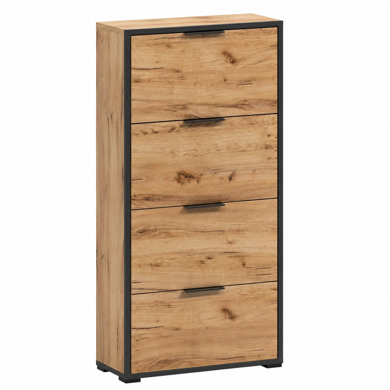 Moderner Schuhschrank aus Gold-Eiche mit 4 Klappen - Kompakte Schuhaufbewahrung 146,5x66x18 cm