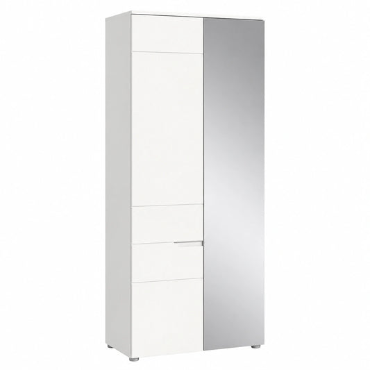 Moderner Garderobenschrank Solero in Weiß Hochglanz - 68x193x37 cm - Robustes Design für stilvolle Flure