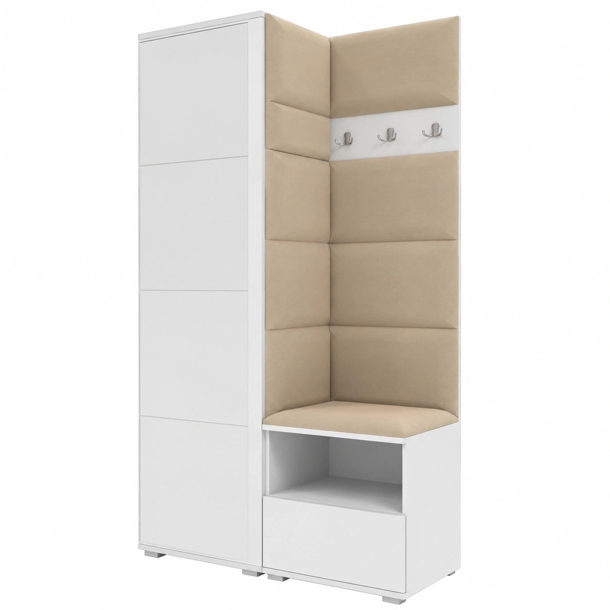 RAVIO Flurgarderobe Set 100 cm mit Spiegel, Schuhschrank und Sitzbank, modernes Design in Weiß und Beige