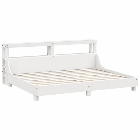 Modernes Kiefernholzbett 180x200 Weiss mit Stauraum und Kopfteil