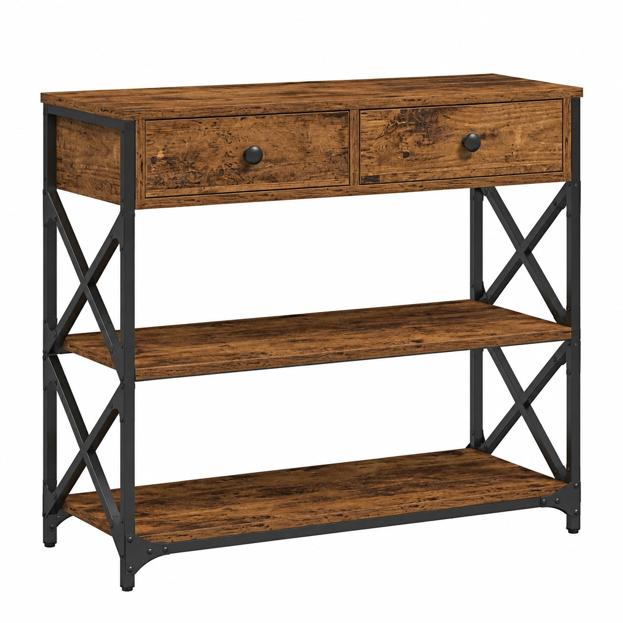 Rustikaler Konsolentisch aus Altholz und Metall 75x28x75 cm für Wohnzimmer und Flur