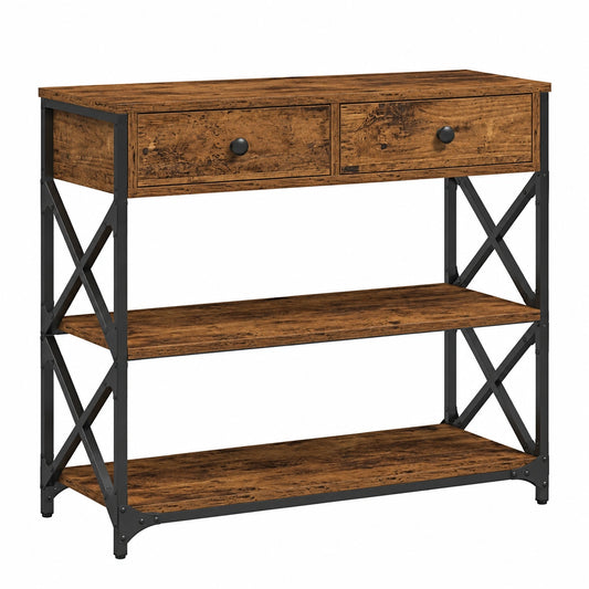 Rustikaler Konsolentisch aus Altholz und Metall 75x28x75 cm für Wohnzimmer und Flur