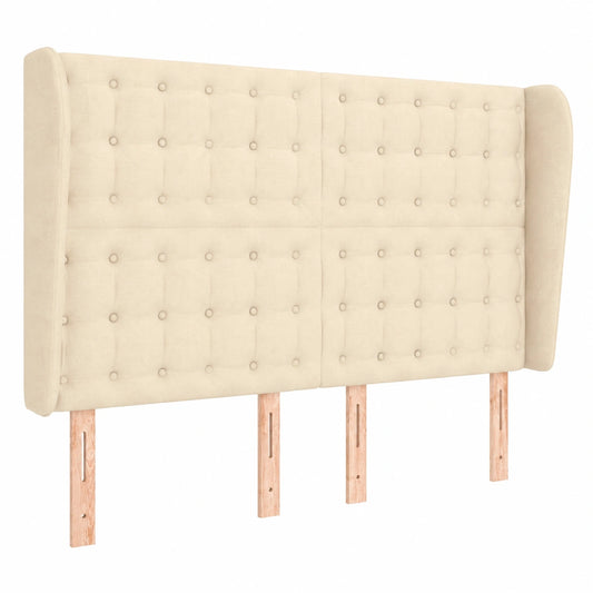 Höhenverstellbares Stoffkopteil in Creme mit Ohren, 147x23x118 cm, aus Lärchenholz – Modernes Design, Atmungsaktiv und Bequem für Schlafzimmer