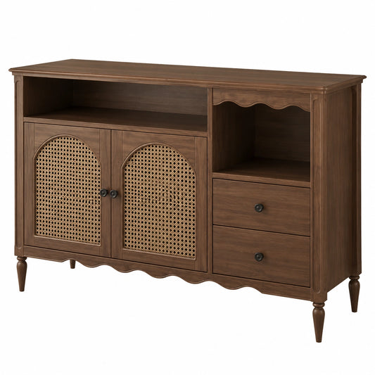 Massivholz Rattan Sideboard für Esszimmer und Wohnzimmer, Stauraum-Schrank, Veranda-Dekoration