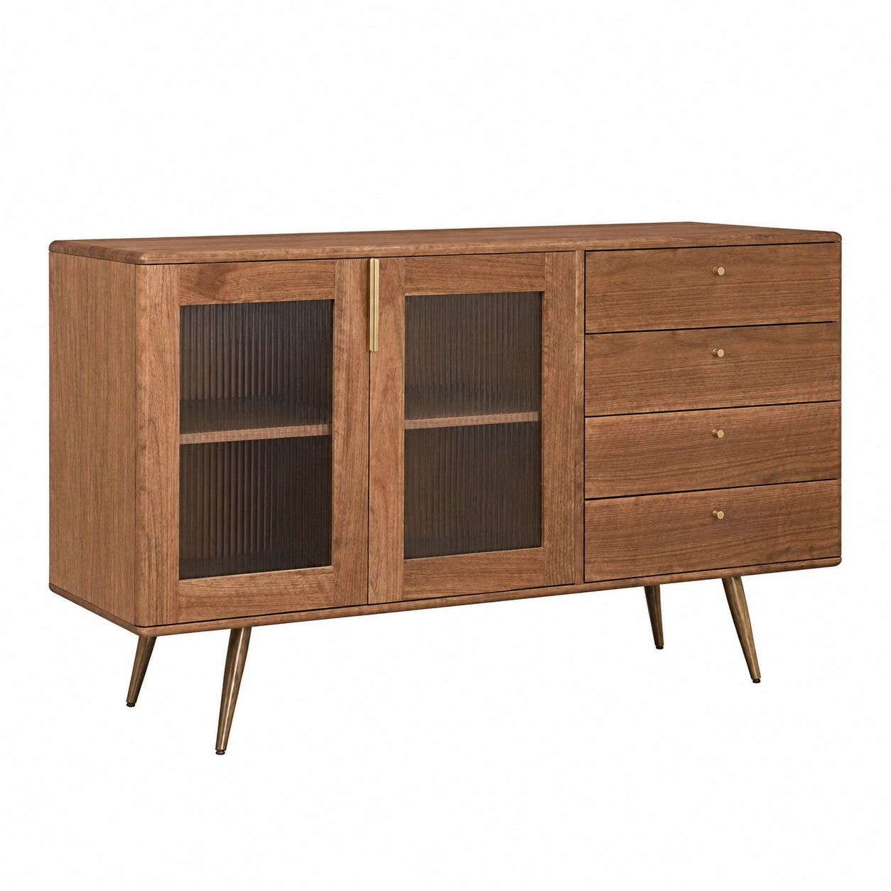 Massivholz Sideboard mit Tee-Dekoration und vielseitiger Aufbewahrung