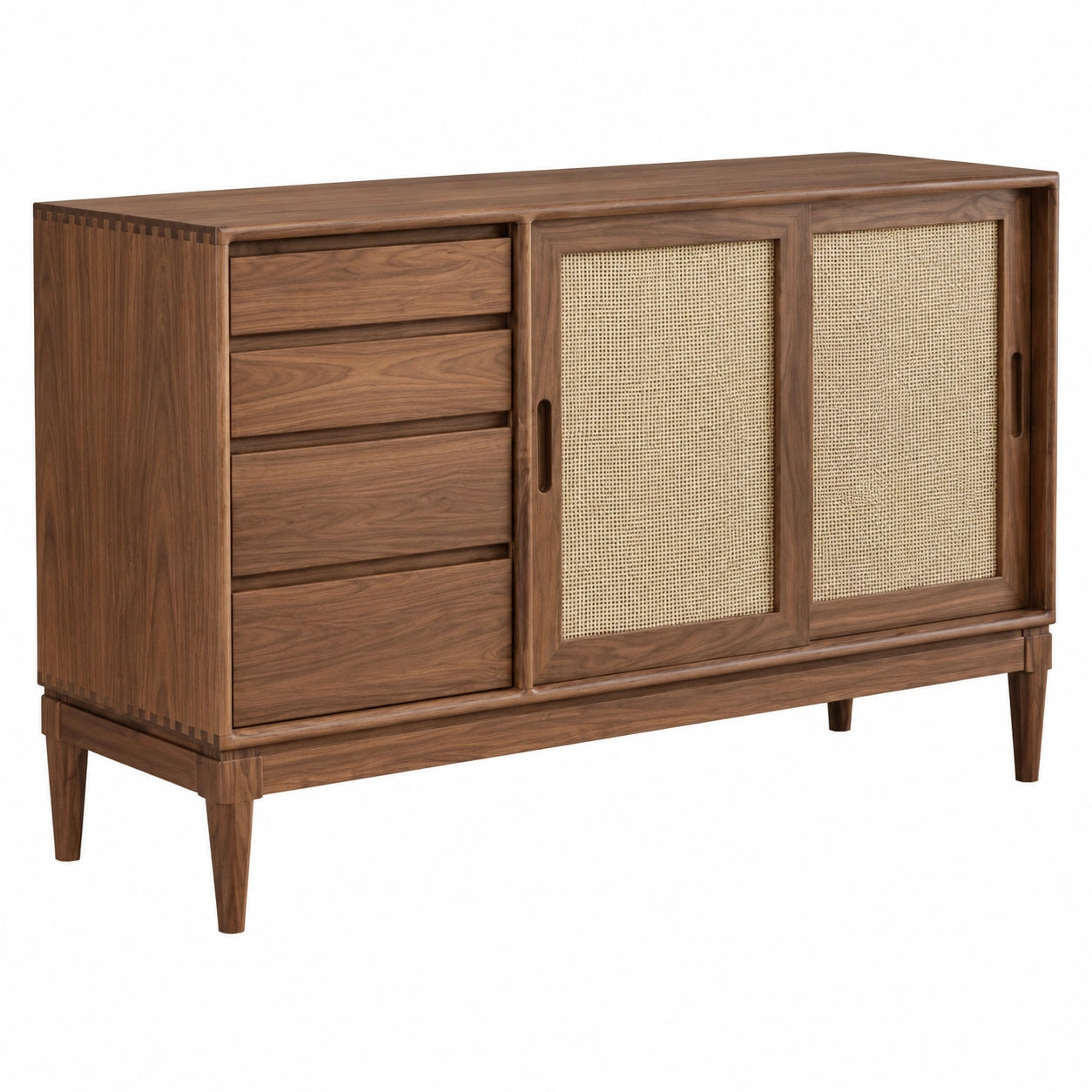 Moderner Nussbaum Sideboard mit Schiebetür aus Massivholz-Rattan, 120x40x80 cm