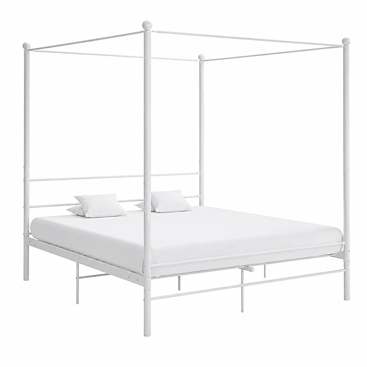 Metall-Himmelbett 180x200 cm, Super-Kingsize mit Stauraum, weiß