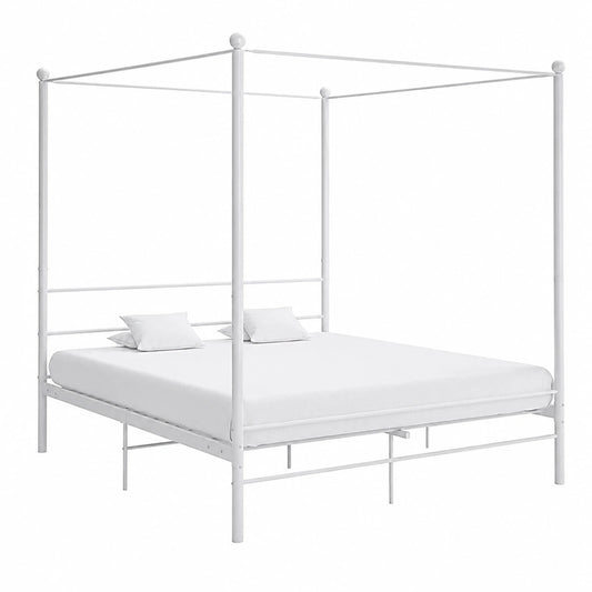 Metall-Himmelbett 180x200 cm, Super-Kingsize mit Stauraum, weiß