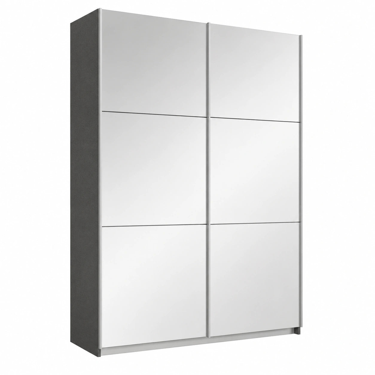 Moderner Rauch Möbel Schwebetürenschrank mit Spiegel, 2-türig, Grau Metallic/Schwarz, inkl. Zubehör, 131x210x59cm