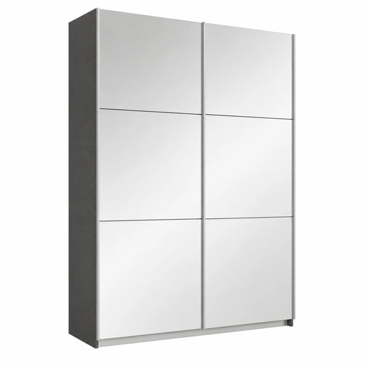 Moderner Rauch Möbel Schwebetürenschrank mit Spiegel, 2-türig, Grau Metallic/Schwarz, inkl. Zubehör, 131x210x59cm
