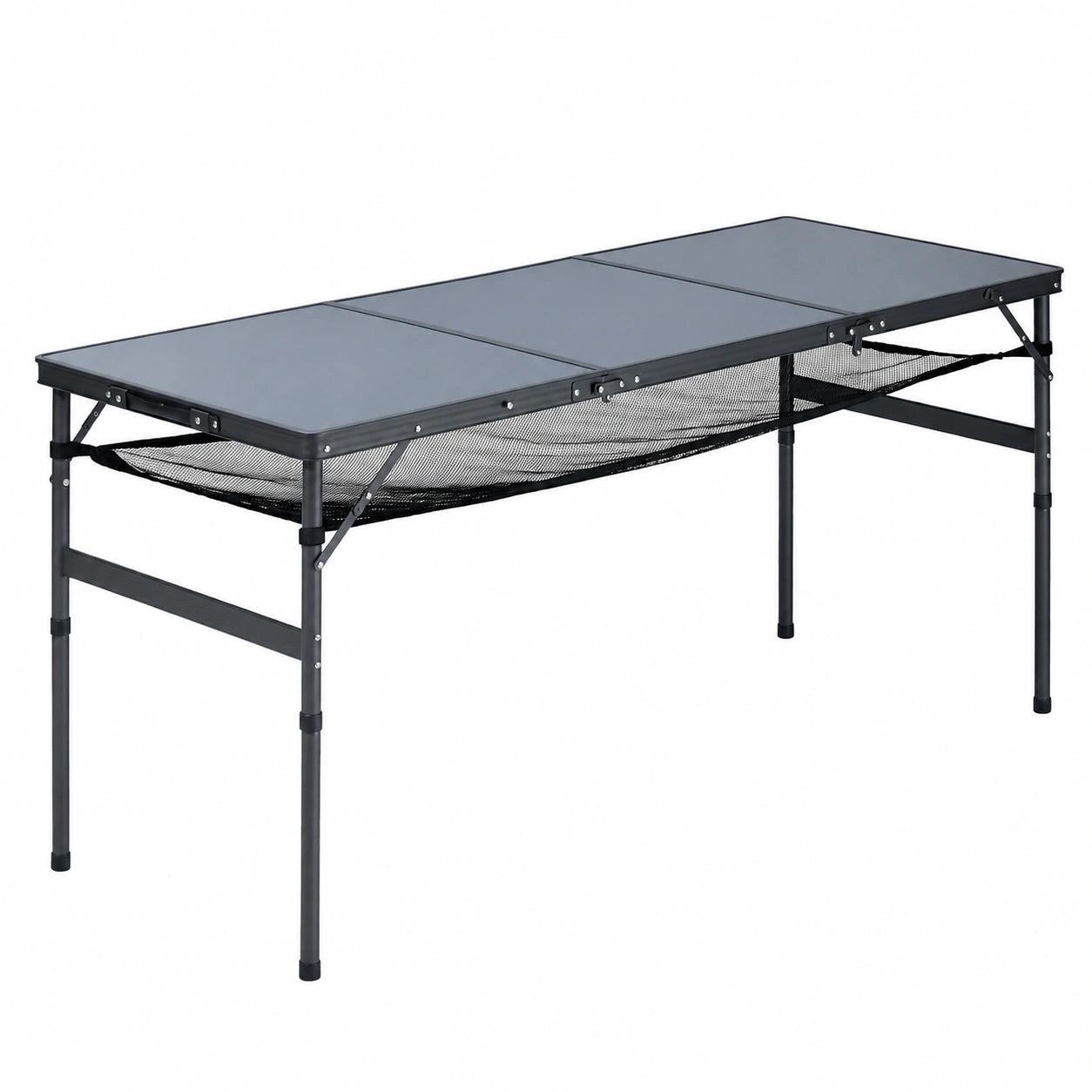 Portal Höhenverstellbarer Campingtisch 150x60cm mit Tragegriff und Ablagenetz, Platzsparender Klapptisch für Garten, Party, BBQ und Outdoor